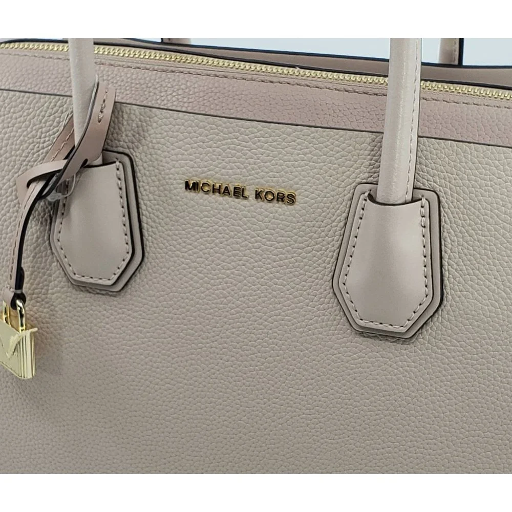 New Michael Kors Mercer Medium Tri-Color Pebbled Leather Belted Satchel $358.00 - Picture 6 of 7